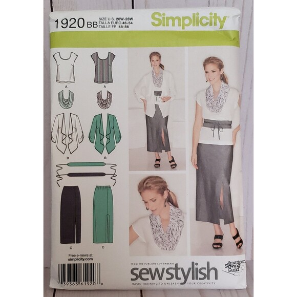 Misses Women Skirt, Top, Jacket, Scarf and Belt Sewing Pattern Simplicity 1920 - Picture 1 of 5